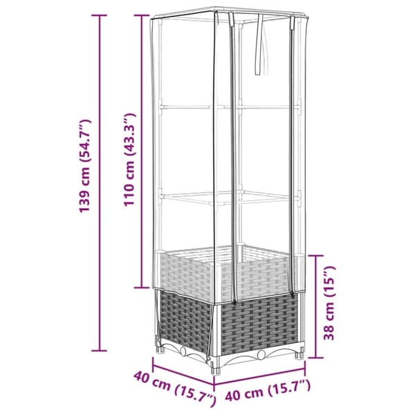 vidaXL højbed med drivhusovertræk 40x40x139 cm rattan-look