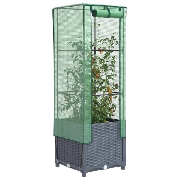 vidaXL højbed med drivhusovertræk 40x40x139 cm rattan-look