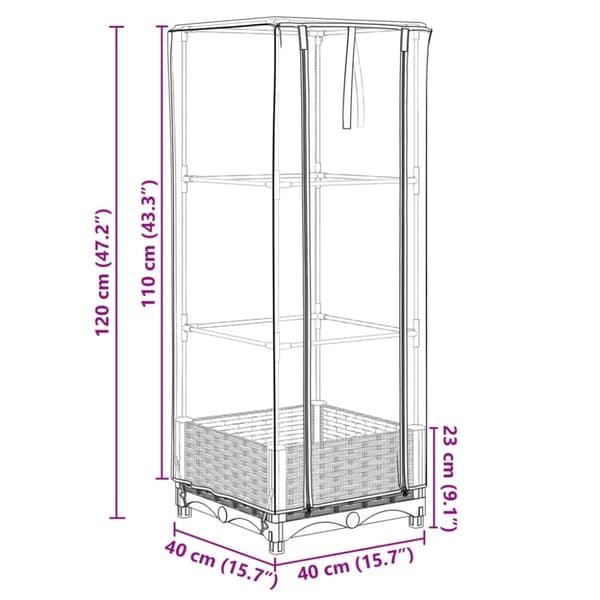 vidaXL højbed med drivhusovertræk 40x40x123 cm rattan-look