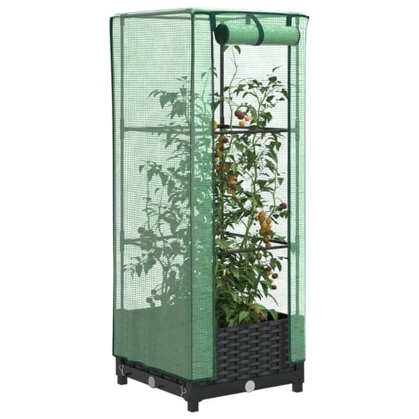 vidaXL højbed med drivhusovertræk 40x40x123 cm rattan-look