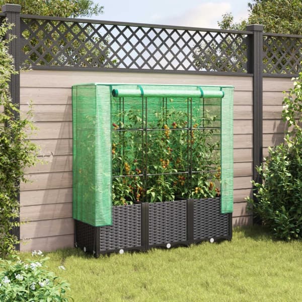 vidaXL højbed med drivhusovertræk 120x40x138 cm rattan-look