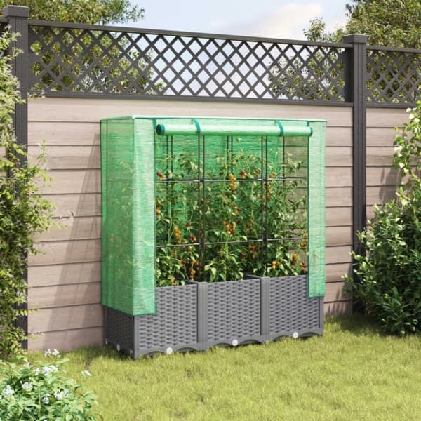 vidaXL højbed med drivhusovertræk 120x40x138 cm rattan-look