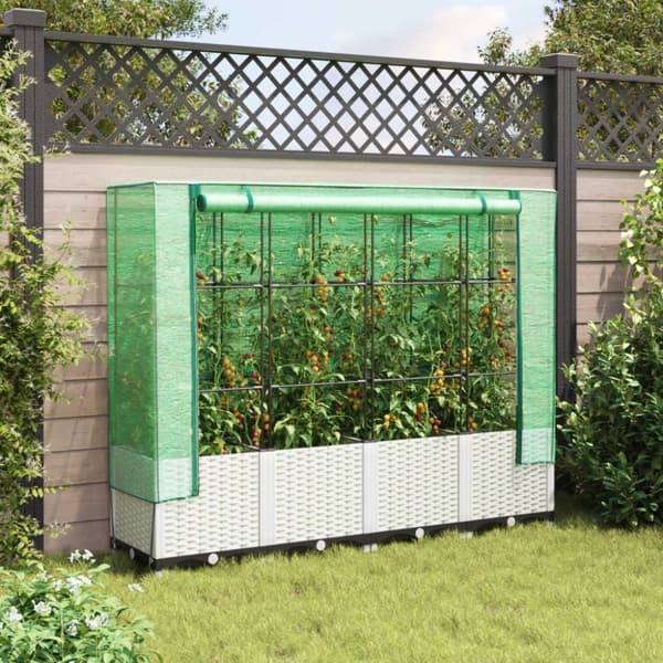 vidaXL højbed med drivhusovertræk 160x40x138 cm rattan-look