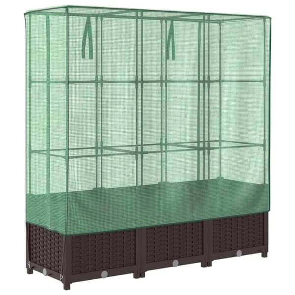 vidaXL Odlingslåda med växthusöverdrag rottinglook 120x40x138 cm