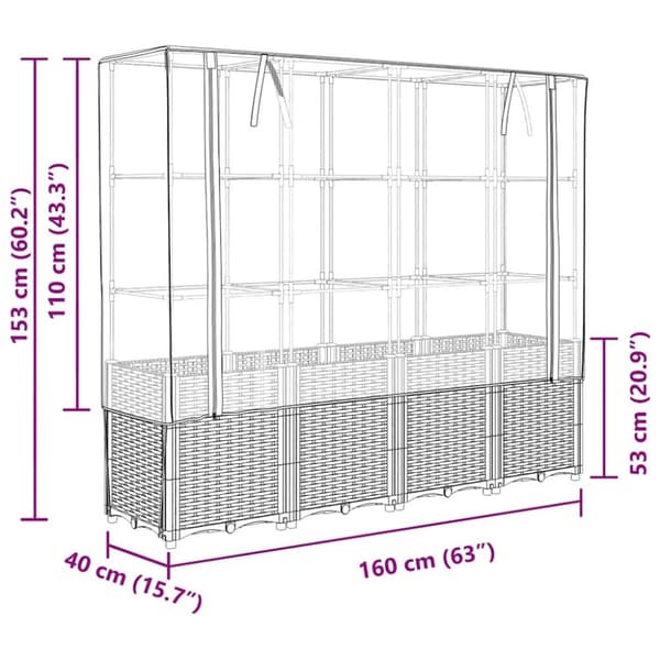vidaXL højbed med drivhusovertræk 160x40x153 cm rattan-look
