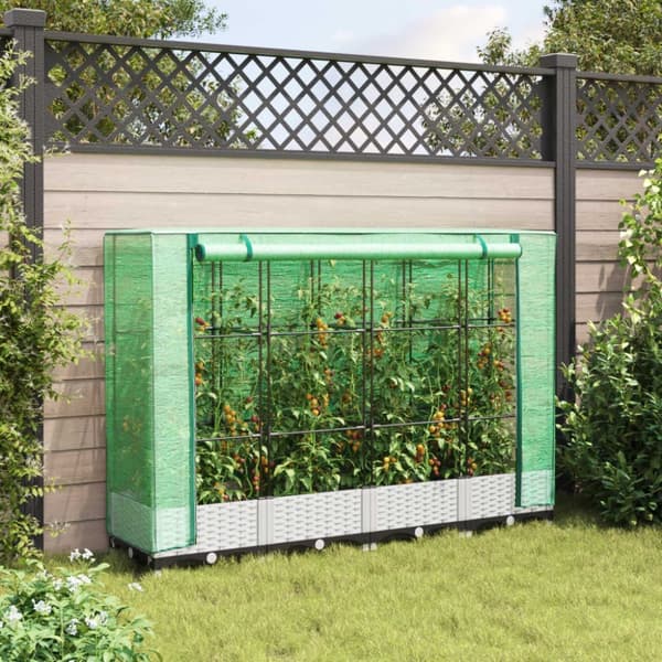 vidaXL højbed med drivhusovertræk 160x40x123 cm rattan-look