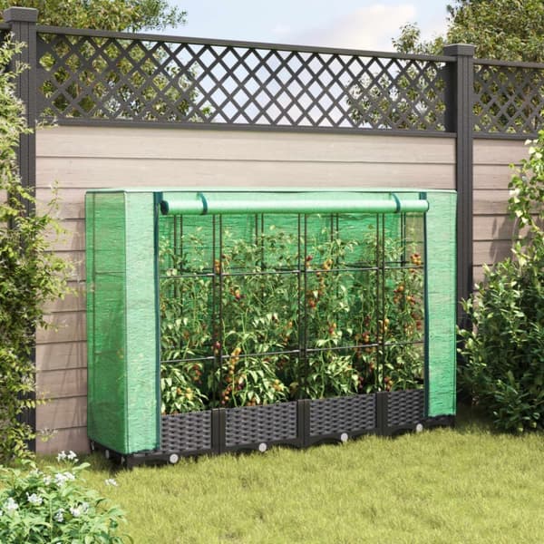 vidaXL højbed med drivhusovertræk 160x40x123 cm rattan-look