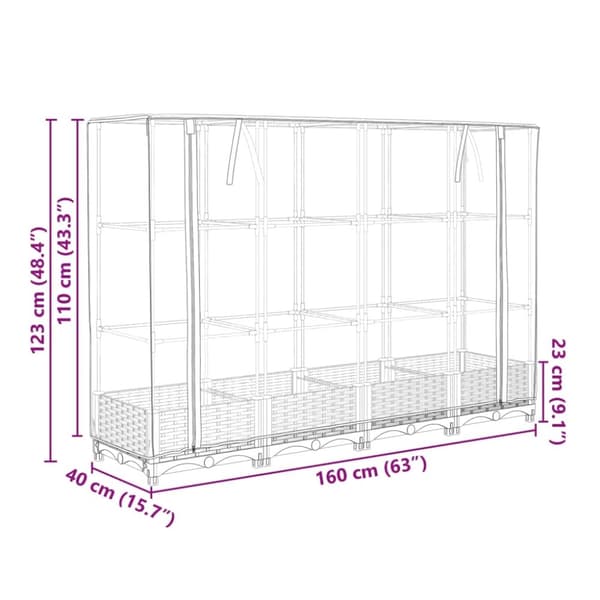 vidaXL højbed med drivhusovertræk 160x40x123 cm rattan-look