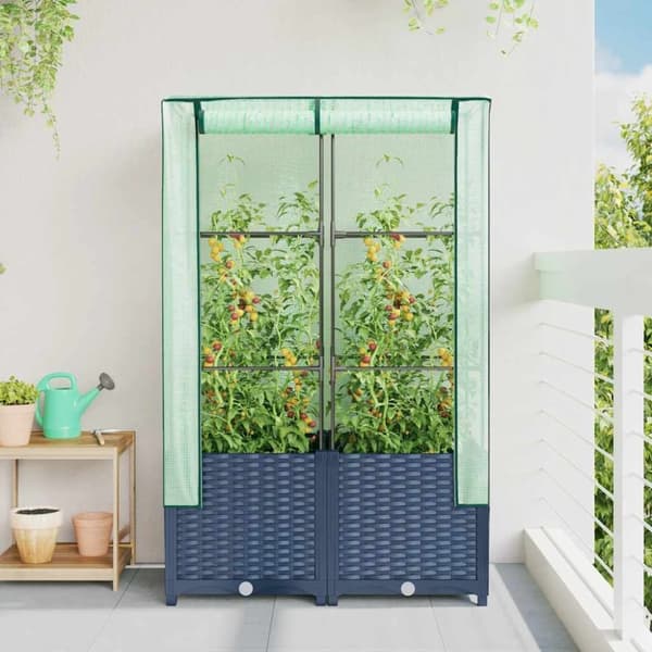 vidaXL højbed med drivhusovertræk 80x40x138 cm rattan-look