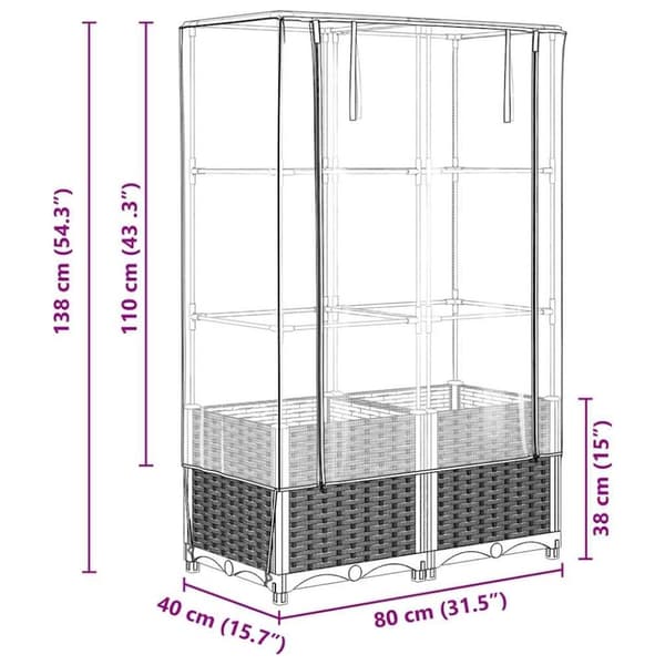 vidaXL højbed med drivhusovertræk 80x40x138 cm rattan-look