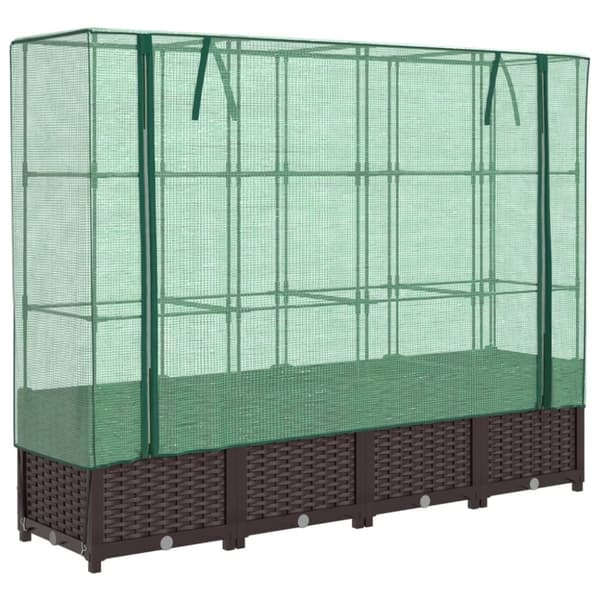vidaXL Odlingslåda med växthusöverdrag rottinglook 160x40x138 cm