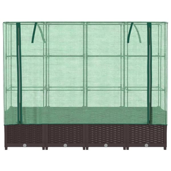 vidaXL Odlingslåda med växthusöverdrag rottinglook 160x40x138 cm