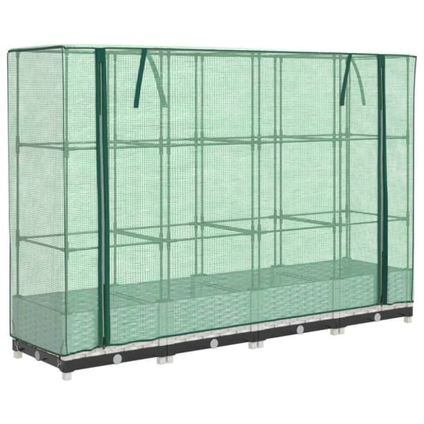 vidaXL Odlingslåda med växthusöverdrag rottinglook 160x40x123 cm