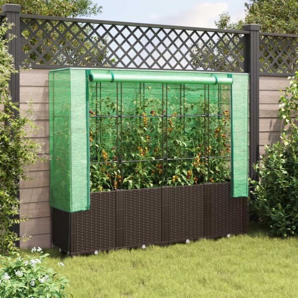 vidaXL højbed med drivhusovertræk 160x40x153 cm rattan-look