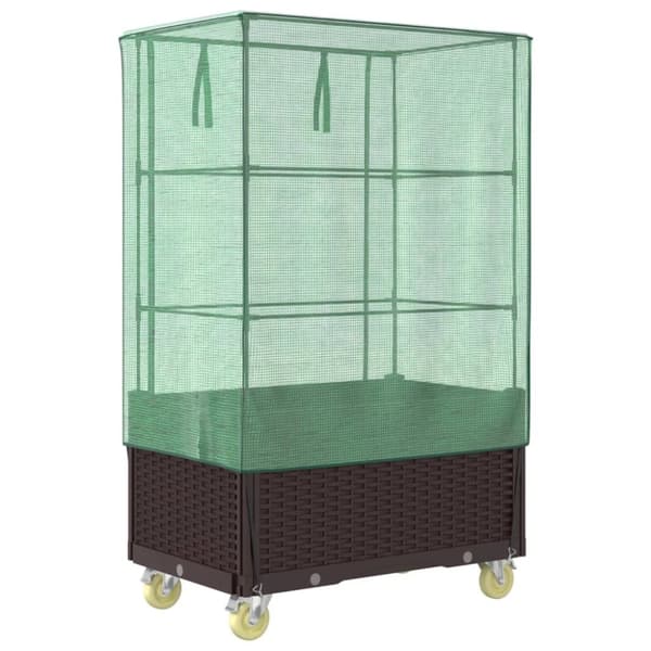 vidaXL højbed med overtræk og hjul 80x50x182 cm rattan-look