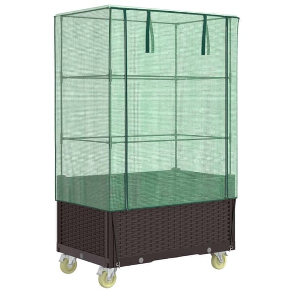 vidaXL højbed med overtræk og hjul 80x50x182 cm rattan-look