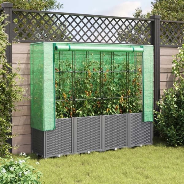 vidaXL højbed med drivhusovertræk 160x40x153 cm rattan-look