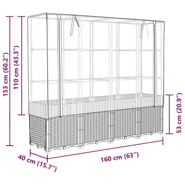 vidaXL højbed med drivhusovertræk 160x40x153 cm rattan-look