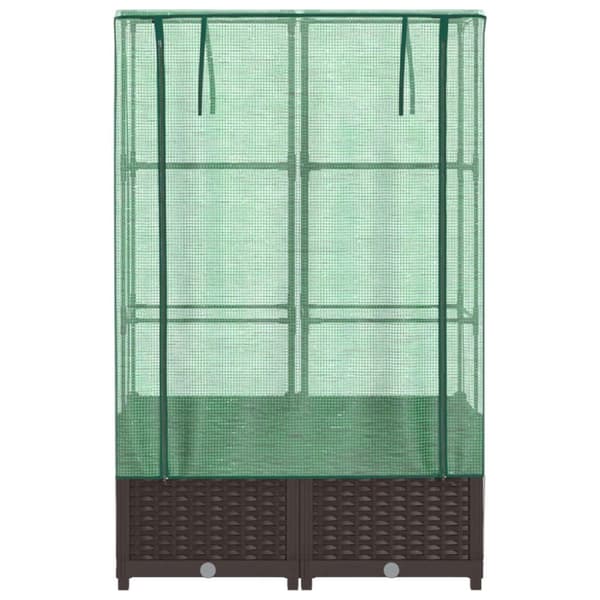 vidaXL Odlingslåda med växthusöverdrag rottinglook 80x40x138 cm