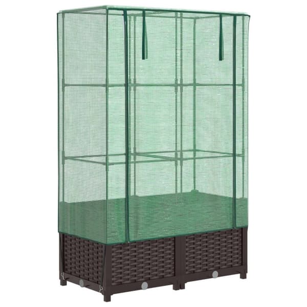 vidaXL Odlingslåda med växthusöverdrag rottinglook 80x40x138 cm