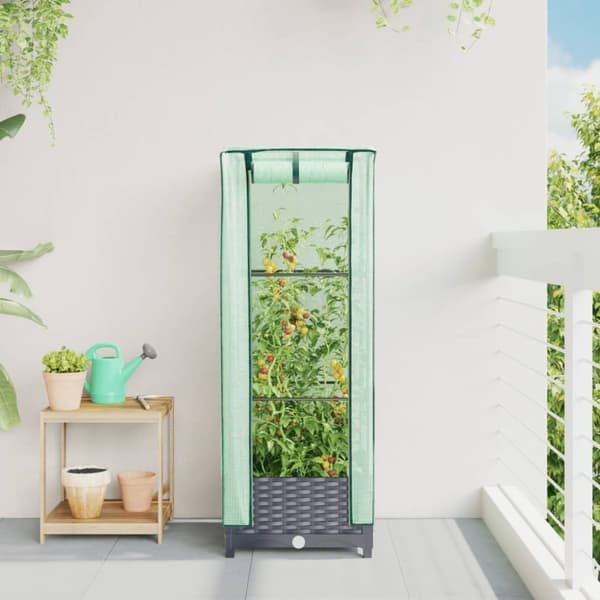 vidaXL højbed med drivhusovertræk 40x40x123 cm rattan-look
