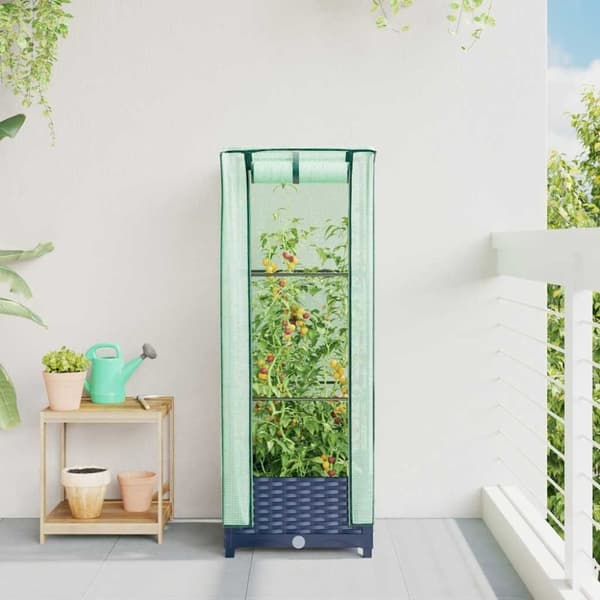 vidaXL højbed med drivhusovertræk 40x40x123 cm rattan-look