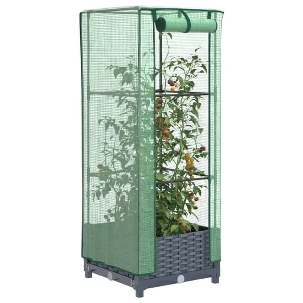 vidaXL højbed med drivhusovertræk 40x40x123 cm rattan-look