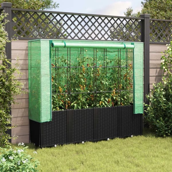 vidaXL højbed med drivhusovertræk 160x40x153 cm rattan-look