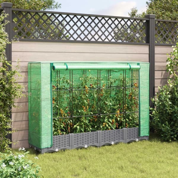 vidaXL højbed med drivhusovertræk 160x40x123 cm rattan-look