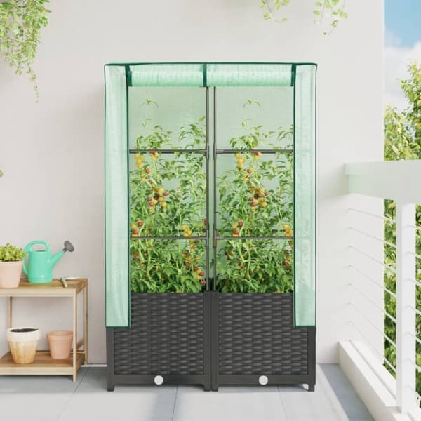 vidaXL højbed med drivhusovertræk 80x40x138 cm rattan-look