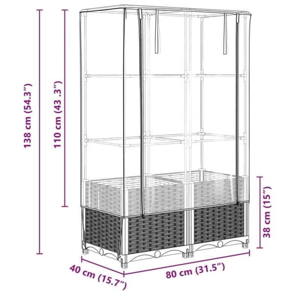 vidaXL højbed med drivhusovertræk 80x40x138 cm rattan-look