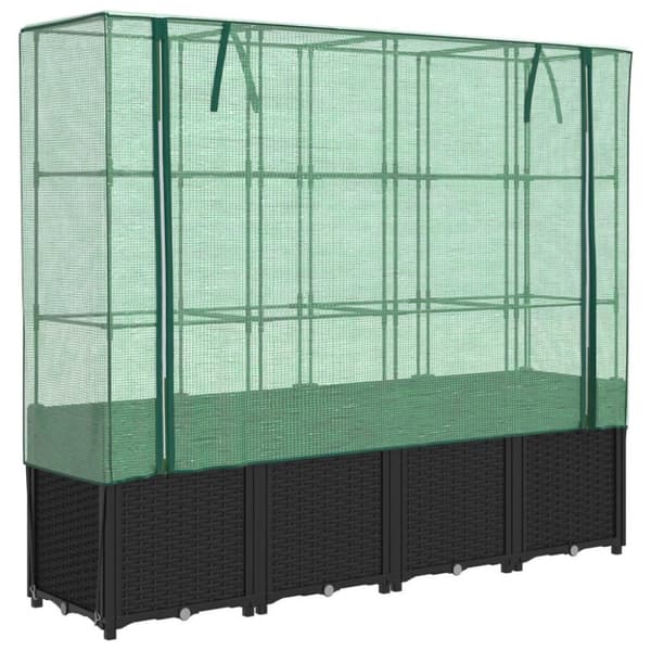 vidaXL Odlingslåda med växthusöverdrag rottinglook 160x40x153 cm