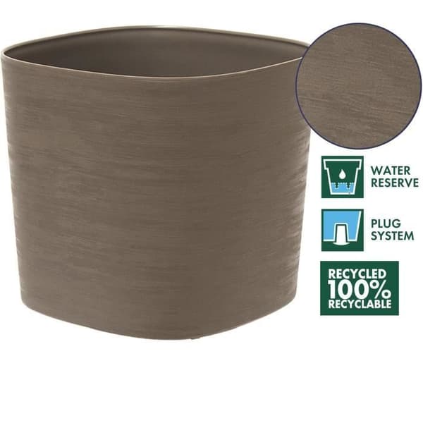 Kruka med vattenreserv - GARDEN ID Respect - Taupe 40 x 40 cm - 100% hushållsavfall - 100% återvinningsbart - Strukturerad yta.