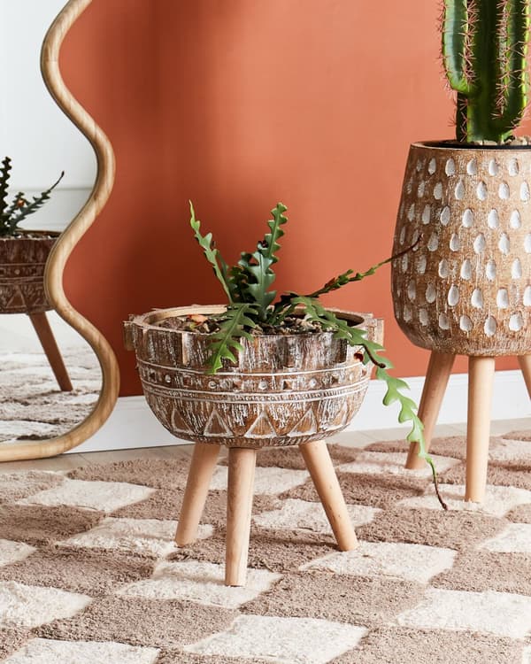 Plantestativ lysebrun magnesiumoxid rund massiv træbase høj potte til blomster og planter