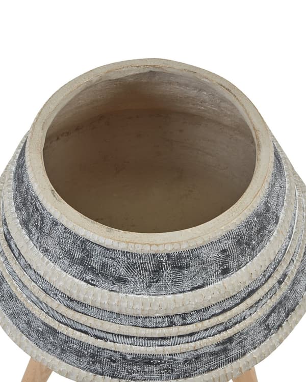 Växtställ Beige och Grå Magnesium Rund Massiv Träbas Hög Växtkruka Blomkruka Trästativ Träställning