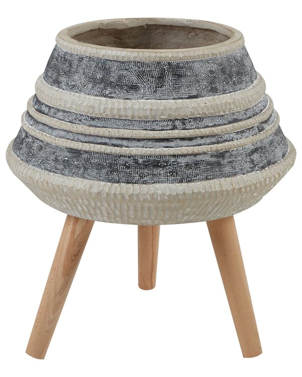 Växtställ Beige och Grå Magnesium Rund Massiv Träbas Hög Växtkruka Blomkruka Trästativ Träställning