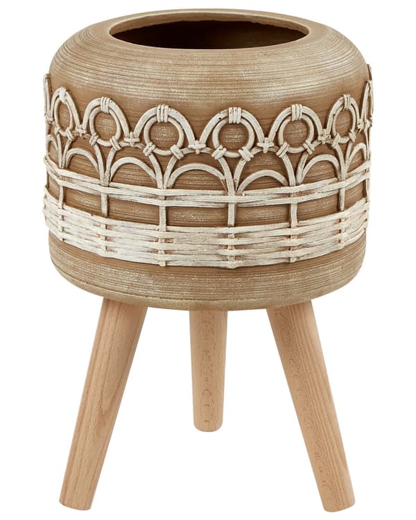 Blomkruka Ljusbrun Magnesium Rund Massivt Trä Hög Planteringskärl Hög Boho Design Inomhus Utomhus