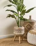 Miniatyrbilde 2 av 7: Plantestativ Lysebrun Magnesium Solid Trebunn Rund Høy Plantekrukke Utendørs Bruk