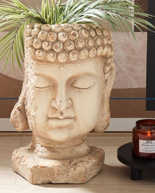 Blomsterpotte Beige Utendørs Innendørs Plantepotte Buddha-hode Retro stil