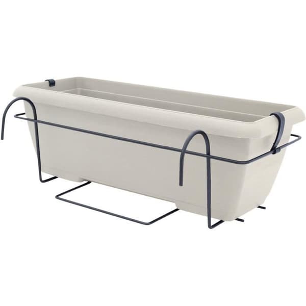 Planteringssats med metallstöd och integrerad bricka - GARDEN ID Teramo - Vit 50 cm - Steneffekt - Återvunnen/återvinningsbar