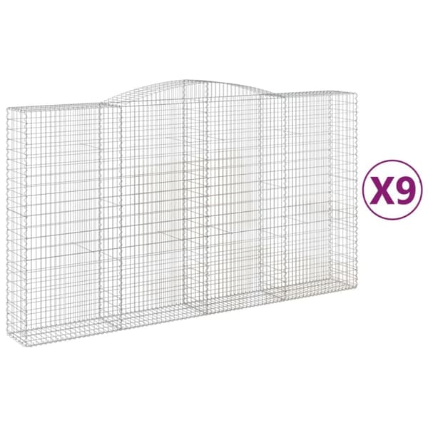Gabioner bågformade 9 st 400x50x220/240 cm galvaniserat järn