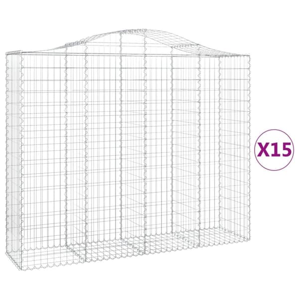 Gabioner bågformade 15 st 200x50x160/180 cm galvaniserat järn