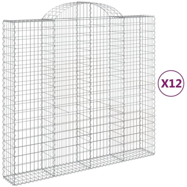Gabioner bågformade 12 st 200x50x180/200 cm galvaniserat järn