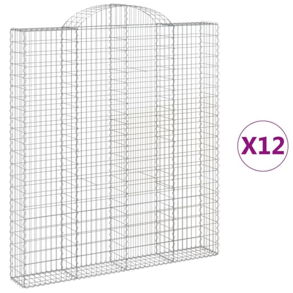Gabioner bågformade 12 st 200x30x220/240 cm galvaniserat järn