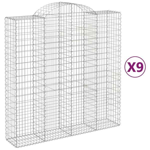 Gabioner bågformade 9 st 200x50x200/220 cm galvaniserat järn