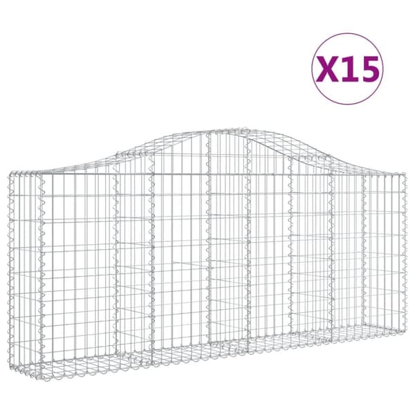 Gabioner bågformade 15 st 200x30x80/100 cm galvaniserat järn