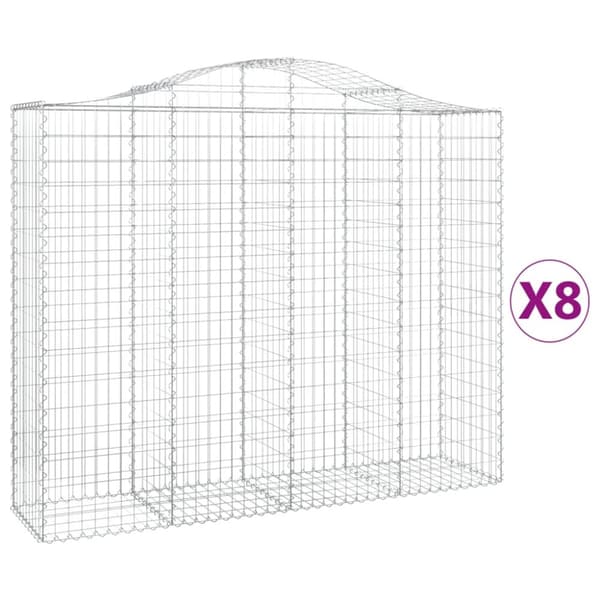 Gabioner bågformade 8 st 200x50x160/180 cm galvaniserat järn