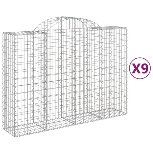 Gabioner bågformade 9 st 200x50x140/160 cm galvaniserat järn