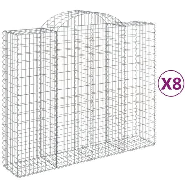 Gabioner bågformade 8 st 200x50x160/180 cm galvaniserat järn