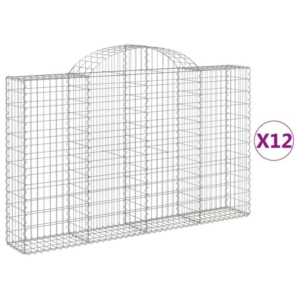 Gabioner bågformade 12 st 200x30x120/140 cm galvaniserat järn